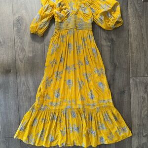 Free People Floral Yellow and Blue Women's Dress